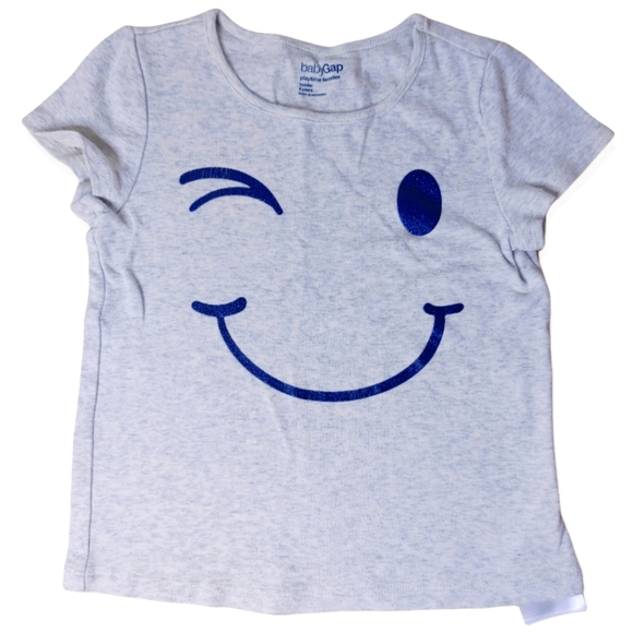 ❗$1 Bundled❗BABY GAP Grey and Navy Wink Face Tee - Picture 1 of 2